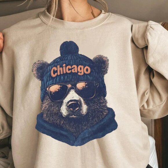 Chicago Bears Football Sweatshirt, Retro Chicago Bears Football Shirts Tee - Picture 1 of 2